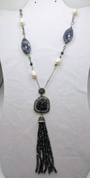 .925 Sterling, Freshwater, Rhinestone Natural Raw Untreated Sapphires Bead/Slice Pendant Necklace