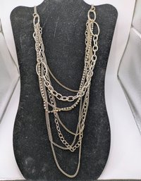 Vintage CARA NY Multi Strand Graduated Layers Silver Tone Necklace