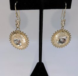 Silver Tone Crystal Roung Sunburst Earrings