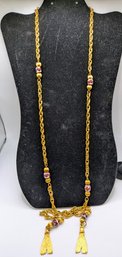 Vintage Gold Tone & Glass Bead Lariat Necklace