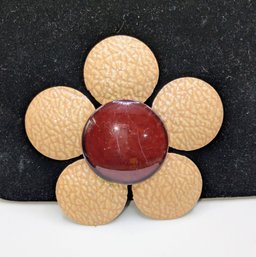 Vintage Metal & Enamel Flower Shaped Brooch