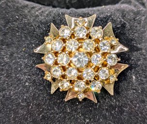 Vintage Gold Tone AB Rhinestone Embellished Brooch