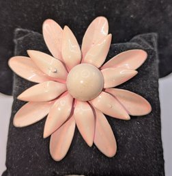 Vintage Pink Metal Enamel Flower Brooch