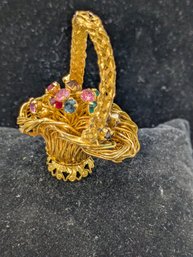 Gold Tone Basket With Multi Color Rhinestone Accents