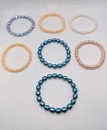 Set Of (7) Various Color Pearl Stretch Bracelets