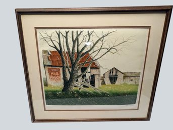 Vintage Framed & Pencil Signed Lithograph By Wayne Cooper (1942-), Titled 'Abandoned Farmhouse'.