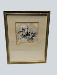 Framed & Signed U. Le Rumeur, Expressive, Surrealist-style Pencil And Ink Drawing Of Tangled, Organic Figures