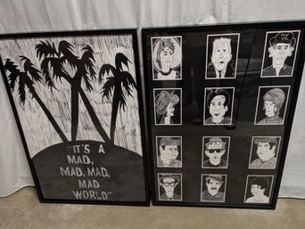 Set Of (2) Framed Digital Artworks By Artist Dan Joel Katz -' It's A Mad, Mad, Mad, Mad World'