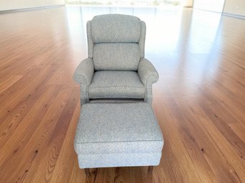 Custom Upholstered Tilt Back Recliner With Matching Ottoman