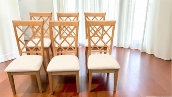 Siamthanee Furnitue Co., Set Of (6) Natural Rubberwood Double X-back Lattice Design Back Dining Side Chairs
