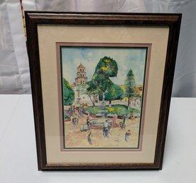 Vintage Framed Watercolor Painting By Laura Elena Olmos Guerrero