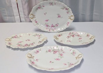 Set Of (4) Antique/Vintage Haviland Limoges, France, Porcelain Oval Mirmar Pattern Serving Platters