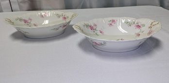 Set Of (2) Antique/Vintage Haviland Limoges, France, Porcelain Oval Mirmar Pattern Serving Bowls