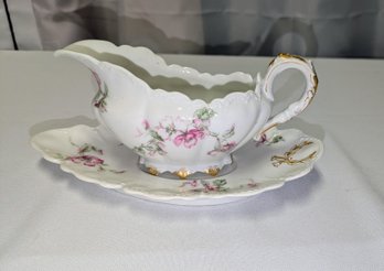 Antique/Vintage Haviland Limoges 'Miramar' Pattern Fine Porcelain Gravy Boat & Underplate - (2 Pieces)