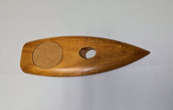 Vintage Mid-century Modern Teak Wooden Self-balancing Wine Bottle Holder With Coaster