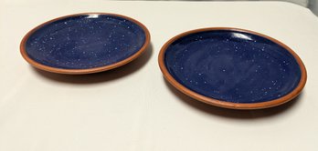 Set Of (2)  Handcrafted Matte Terracotta & Blue Glazed Interior Dishes