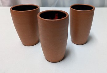 Set Of (3)  Handcrafted Matte Terracotta & Glazed Interior Cups