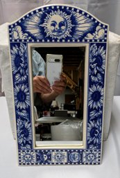 Blue & White Arched Ceramic Framed Wall Mirror