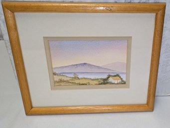 Framed Signed Watercolor Painting By Irish Landscape Artist Donal Brannigan - Cabin, Lake & Mountains