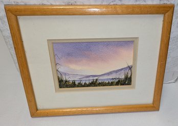 Framed Signed Watercolor Painting By Irish Landscape Artist Donal Brannigan - Wild Grass & Lake View