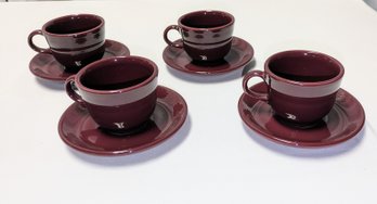 Fiesta Ware By Homer Laughlin Burgunday Cup & Saucer Sets (8 Pieces)