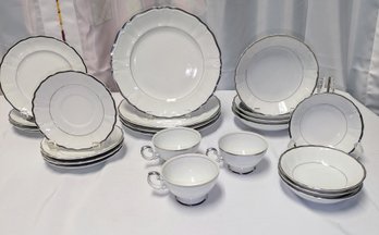 Vintage Harmony House 'Silver Sonata', Japan, Fine China Set - (23) Pieces  Service For Four - 1 Cup Missing