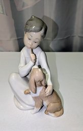 Vintage Retired Lladro #4522 'Boy With Dog', Also Known As 'Shhh, Quiet Puppy' Porcelain Figurine - No Box