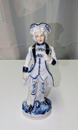 Vintage Alfro London, Made In Japan, Porcelain, Blue And White, Gold Trimmed Colonial Figurine