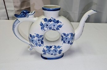 Vintage Asian Shafford, Thailand, Blue & White Porcelain 'donut' / Ring-shaped Teapot - Top Lid Is Missing
