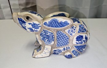 Vintage 1980s Nancy Lopez Ceramic Blue And White Mosaic Rabbit Figurine, Made In Japan