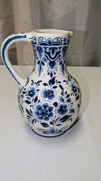 Vintage Delft Blue Floral Porcelain Pitcher  - Made In Holland.