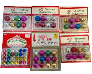 Six Vintage Packages Of Tiny Round Ornaments