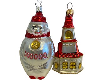 Two Rare Vintage Hand Blown Glass Ornaments (K11)