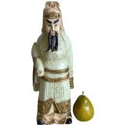 Vintage Confucius Hand Carved And Painted Wood Statue