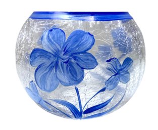 Vintage Crackle Glass Hand Painted Vase By 'Crystal Clear'