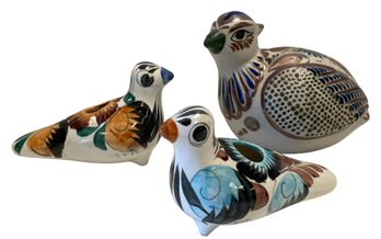 Trio Of  Vintage Tonala Mexican Pottery Birds