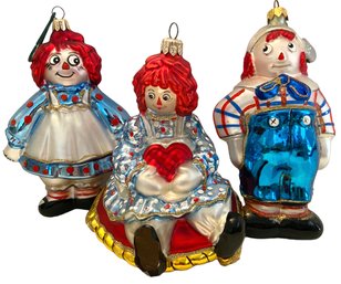 Three Large Kurt Adler 'Raggedy Ann & Andy' Polonaise Ornaments (J11)