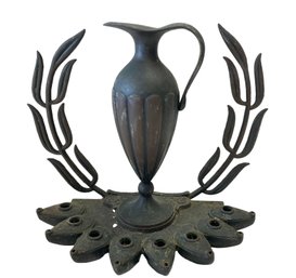 Vintage 1940s Bronze Oil Menorah With Ewer By Pal Bell