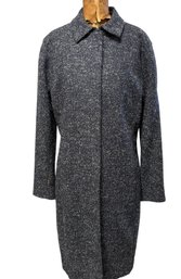 ANNE KLEIN Navy Blue Tweed Wool Coat - Size S
