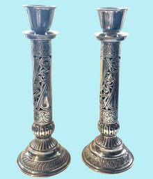 Pair Of Antique Art Nouveau .825 Silver Candlestick Holders