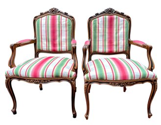 A Pair Of Carved Fruitwood French Provincial Bergere Chairs