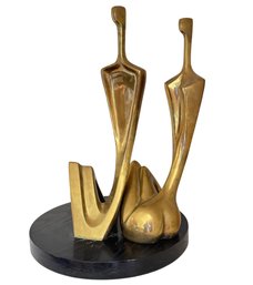 1982 Modernist Brass Sculpture By Itzik Benshalom  'Lovers'  Purchased New For $5,000