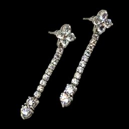 (A162) Sterling Silver Clear Stone Dangle Earrings