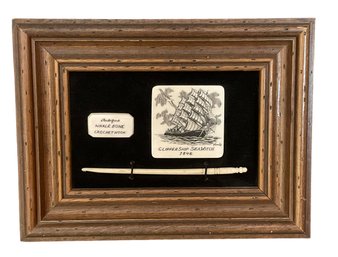 Antique Whale Bone Crochet Hook In Frame