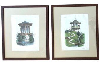 Pair Of Antique Victor Petit Maisons Champtres Architectural Lithographs, Plates 1 & 15