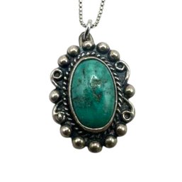 (B16) Sterling Silver Turquoise Box Chain Necklace