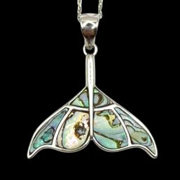 (A195) Italian Sterling Silver Abalone Dolphin Tail Necklace