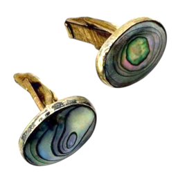 (A113) Mexican Sterling Silver Oval Abalone Cufflinks