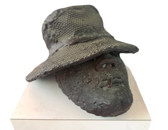 Brutalist Sculpture By Susan Curry Adams 'Man With Hat And Cigarette'