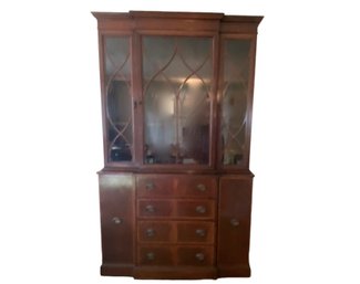 Vintage Georgian Inlaid Mahogany China Cabinet With Secretary Desk
